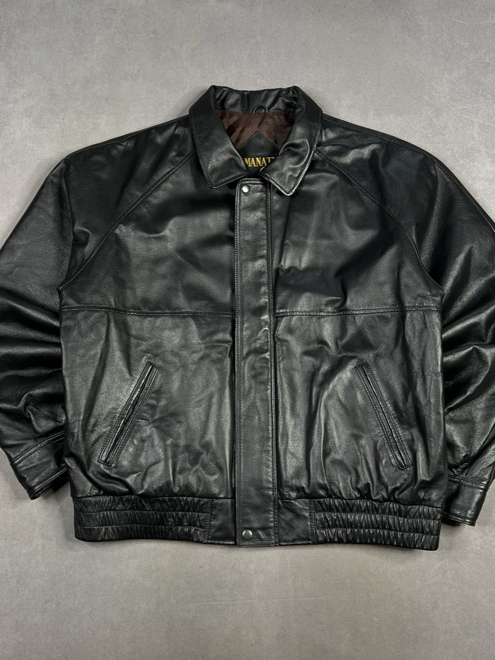 Vintage Amanati Men's Leather Bomber Jacket XL Black